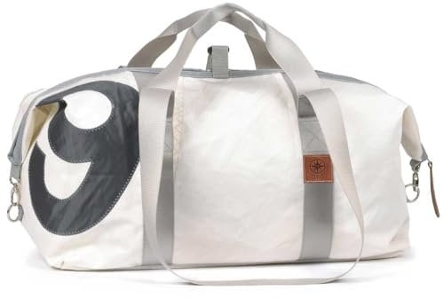360° Grad Sport-Tasche groß aus Segeltuch, Unisex, Kutter XL weiß mit Zahl grau, wasserdicht, maritim, wetterfest