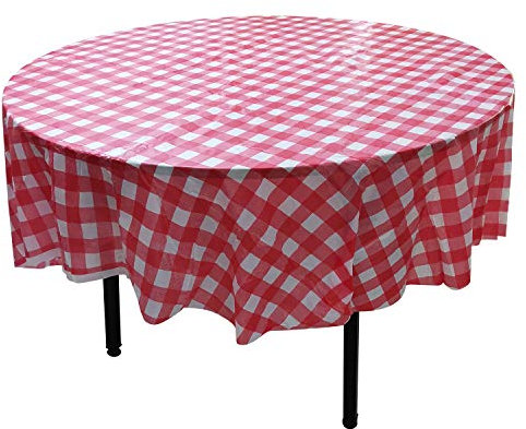 YUEKUI Runde Kunststoff-Tischdecke, kariert, Rot und Weiß, kariert, Gingham-Muster, Picknick-Tischdecken (rund 213,4 cm), 10 Stück