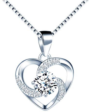 Unendlich U Damen Kette Herz Halskette 925 Sterling Silber Anhänger ''Liebe ist Das Glück'' Schmuck Zirkonia 45CM Kettenlänge Geschenk für Muttertag