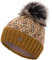 Faera Wintermütze Mütze Damen gefüttert mit Kunstfell Bommelmütze Bommel Fleecefutter Winter Strickmütze Beanie Mädchen, Farbe:Senf