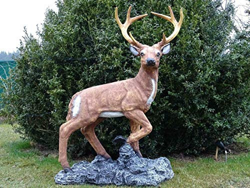 XXL Hirsch AUF FELSEN 115cm hoch Premium Garten Deko Figur Dekoration WILD DEKO inkl. Spedition