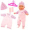 Miunana Kleidung Bekleidung Outfits für Baby Puppen, Puppenkleidung 35-43 cm mit Kleiderbügel Socken, T-Shirt Latzhose mit Hut (Pink)