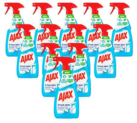 Ajax Glasreiniger 12 x 500ml, 100% streifenfrei, in praktischer Sprühkopf - Flasche