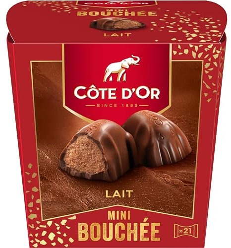 CÔTE D'OR - Mini Bouchée Lait - Chocolat au Lait Fourré aux Noisettes et Amandes - Chocolats de Noël - Boîte à Partager ou à Offrir - Boîte d'Environ 21 Mini Bouchées - 1 Boîte de 197 g