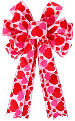 Valentinstag Kranz Schleife Groß Rot Herz Gedruckt Valentinstag Bogen Geschenk Bogen Baum Topper für Valentinstag Hochzeit Muttertag Haustür Innen Außen Haus Dekoration