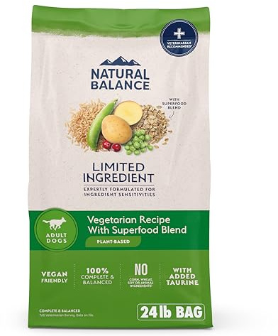 Natural Balance Limited Ingredient Adult Dry Dog Food with Vegan Plant Based Protein and Healthy Grains, Vegetarian Recipe, 24 Pound (Pack of 1)
