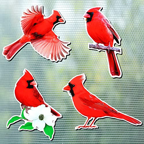 8 Stück Kardinal Vogel Fliegengittertür Magnete Flexible Dekorative Doppelseitig Fliegengittertür Magnete Rot Vogel Magnetisch Fliegengitterschoner für Schiebetür Fenster, 4 Stile