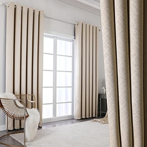 Krismile 100% Blackout Eyelet Camel Beige - Thermal Insulated & Noise Reducing, Thick Short Curtains for Bedroom, Lined Blackout curtains, Room Darkening Curtains, 46 x54 inch 2 Panels