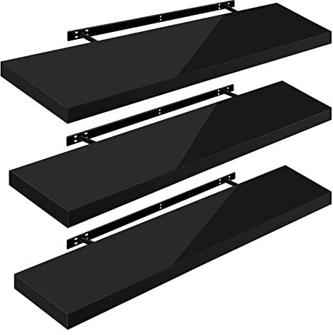 WOLTU Étagère Murale Lot de 3, Étagères Flottantes, pour Livres, CD DVD, en Panneau de Bois d'Ingénierie, 110x22,9x3,8cm, Noir, RG9483sz-3
