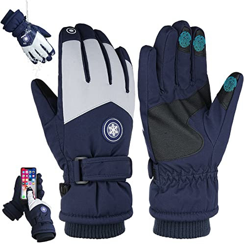 YHomU Schneehandschuhe Winddicht Wasserdicht - Unisex rutschfeste Skihandschuhe Touchscreen Handschuhe