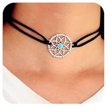 Yienate Fashion Dreamcatcher Kurze Halskette Halsband Leder Samt Seil Kette Halsband Halskette Silber Winziger Türkis Traumfänger Schlüsselbein Halskette Punk Halskette Schmuck für Frauen Mädchen
