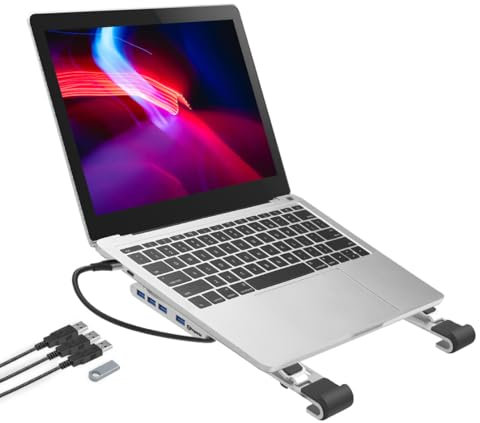 Properav Portable Aluminium Laptop Stand with Integrated 100W PD USB-C Charging Hub inc 4 x USA-A Ports for Dell, Toshiba, HP, Samsung, MacBook, Lenovo