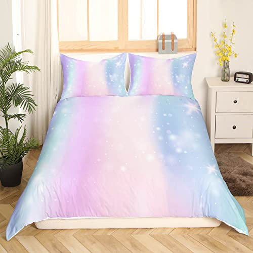 Regenbogen Bettwäsche 135 x 200 MäDchen Galaxy Star Staryy Night BettwäSche Set Für Kinder Teenager Rosa Lila Blau Batik Pastell Bettbezug Sparkle Bunt Ombre Bettbezug Prinzessin Schlafzimmer Dekor