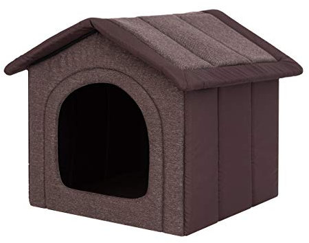 Hundehaus Hundehütte für mittelgroße Hunde - Katzenhaus, Katzenhöhle - mit herausnehmbarem Dach - Tierhaus für Katzen und Hunde für Drinnen/Indoor - Dunkelbraun - 60 x 55 x 60 cm [R4 / XL]