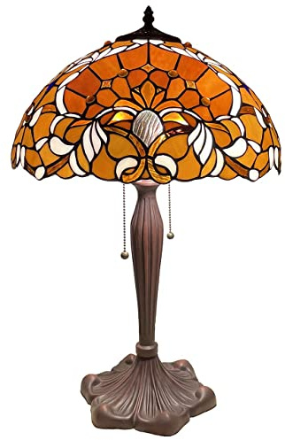 Bieye L30789 Barock-Tischlampe aus Buntglas im Tiffany-Stil für Heimdekoration, 16 x 24 Zoll, Orange