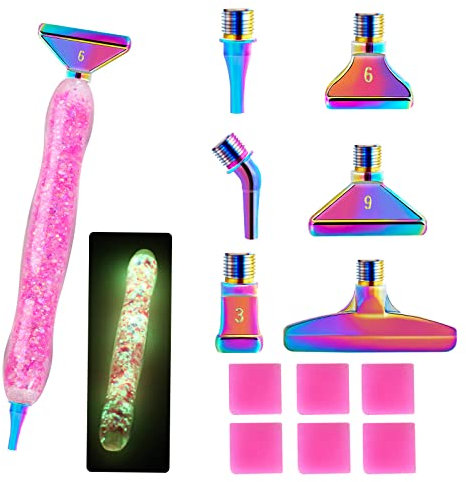 Souarts 5D Diamond Painting Zubehör Stift Set, Drill Pen mit Gewinde Metall Ersatz Stiftköpfen, Malkleber Lehm für Mosaikherstellung Nagelkunst Diamanten Malerei Strassstein(Leuchtend Rosa 13er)