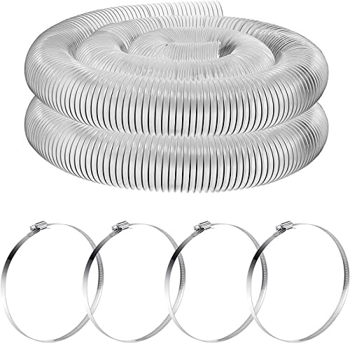 Amylove Flexible PVC & Stainless Steel Dust Collection Hose, Clear, 2.5 Inch x 10 ft, 4 Clamps, Transparent Design, Woodworking & Workshop, 1 Hose & 4 Clamps