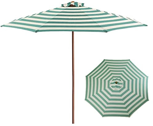 XIAOYUE Parasol de Plage 270cm, Parasol de Jardin en Bois Rayé Vert et Blanc, Parasol pour Balcon et Terrasse, avec 8 Baleines Robustes, Sans Socle