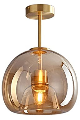 REMEK Plafonniers rétro circulaires en Verre, Abat-Jour en Verre Gris fumé/Ambre, plafonnier à la Mode, Montage Semi-encastré, Chambre à Coucher, Bureau, Restaurant éclairage décoration plafonnier