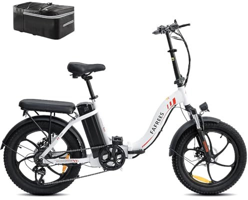 Fafrees Electric Bike, 20 Folding Electric Bikes for Adults, 36V 16Ah/576Wh Removable Battery Ebike 90KM Mileage Pedal Assist, 3.0 Fat Tire Electric Bike for Man Women, UK Legal F20 Upgrade White