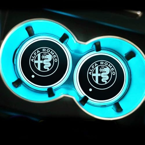 2 PCS Sottobicchieri Impermeabili 7 Colori Luminescente Luce Pad Tazza LED Portabicchieri Luci per Alfa Romeo 159 147 156 Giulia Giulietta Mito GT Stelvio Sportiva Brera Spider Accessori