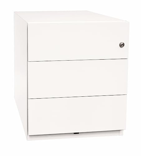 BISLEY Note Rollcontainer mit 3 Schüben aus Metall abschließbar in weiß - Bürocontainer mit Schloss für DIN A4 Dokumente, Kleinteile & Büromaterial, Container für Büro & Homeoffice auf Rollen