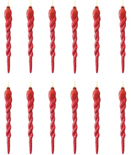 12 Stück Tröpfchenkugeln, 13 cm, Glitzer, Tröpfchenkugeln, Weihnachtskugeln, Weihnachtskugeln, für Ihren Weihnachtsbaum, Glitzerkugeln, Weihnachtsdekoration, Rot