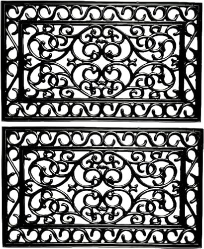 4All Rubber Door Mat 45x75cm – Elegant Decorative Door Mats Outdoor with Wrought Iron Effect – Stylish Outdoor Mat for Entryways, Garden, Patio or Porch with Non-Slip Base & Easy Cleaning (Pack of 2)