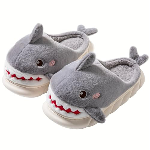 LANFIRE Tierschuhe für Frauen Haipantoffeln Weiche warme Winterschuhe Home Plüsch Baumwolle Hausschuhe (Grey, Erwachsene, Damen, 40, Numerisch (von/bis), EU Schuhgrößensystem, 41, M)