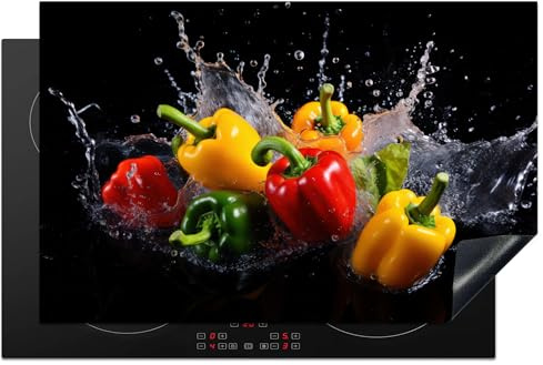 KitchenYeah© Protege Plaque Induction 81x52 cm Decoration Cuisine Tapis de Protection Pour Plan De Travail Cuisson Protégé Poivre - Noir - Eau - Rouge - Jaune