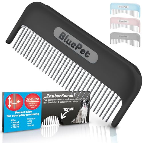 BluePet Peigne Magique Pour Chien & Chat à Poil Long, Peigne de Toilettage, Élimine les Nœuds, Brosse Anti Nœud et Démêlage, Étrille Efficace y Doux Avec les Dents Rotatives, Déméleur Chiens (Noir)