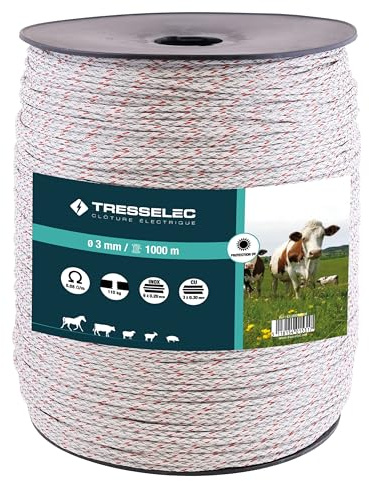 TRESSELEC - Cavo diametro 3 mm - Recinzione elettrica per animali (mucca, capra, pecora, cavallo), bobina da 1000 m - 6 fili in acciaio inox diametro 0,20 mm e 3 fili rame diametro 0,30 mm