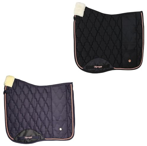 Marengos - Schabracke Modern Rosé | Dressurschabracke m. Schaumstoff-Füllung & Tasche | Polsterung am Widerrist | Barockschabracke mit Steppung & Zierkordel | Warmblut Schabracke in Nachtblau