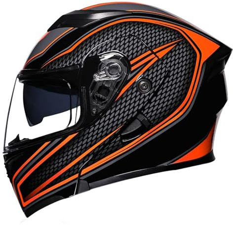 Flip Up Front Motorcycle Helmet,Double Visors Modular Motorbike Full Face Helmet,DOT/ECE Certification Lightweight Moped Scooter Street Bike Racing Motorbike Helmet For Men Women(Color:Orange,Size:M)