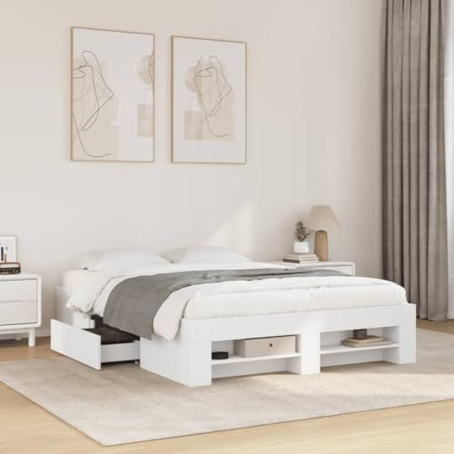 vidaXL Double Bed Frame with Storage White 120x190 cm - Engineered Wood & Plywood Slats