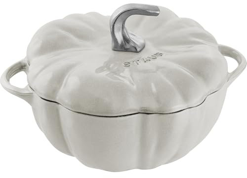 STAUB Cocotte de calabaza de hierro fundido de 3.5 cuartos con perilla de acero inoxidable, trufa blanca