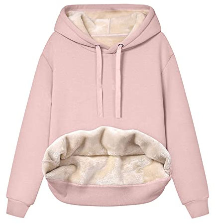 Pyjama Plaide Veste pour Femme Couleur Rose Pale Femmes épais Polaire à Capuche Sweat Polaire doublé Hiver Velours Chaud à Capuche col en V à Manches Pyjama Plaide Veste pour Femme Couleur (Pink, L)
