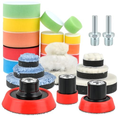 OctBird Polishing Pads for Drill,Car Polishing Kit,Drill Polishing Kit,Buffing Pads for Drill Car Polisher Pads Sponge Diameter 3/5/7.5cm (1.18/1.97/2.95in)+2*M14 Electric Drill Connecting Rods