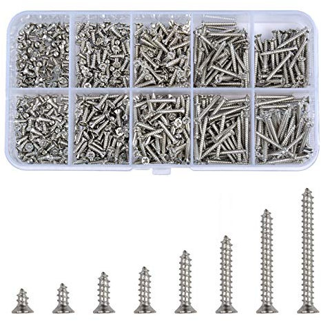 800 Pcs Viti Autofilettanti per Metallo Legno, Viti M2 Testa Svasata, Vite a Testa Piatta, Vite Autofilettante per Piatta, Kit Vite Assortimento Acciaio Inox 4-20 mm, con Scatola per Riparazioni