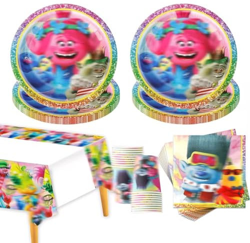 61 Pcs Party Plates Kids Birthday Party Supplies Set, Party Decorations Birthday Tableware Includes Dinner Plates Cups And Napkins Tablecloth Decorations Kids Baby Showers 20 Guests