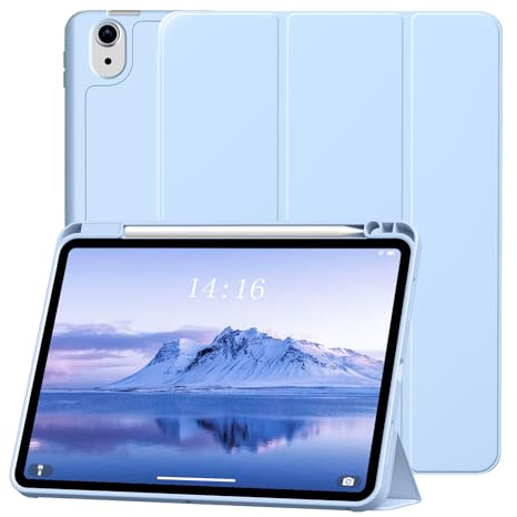 MUDROCK Hülle für iPad Air 11 Zoll M3/ M2 2025 2024, iPad Air 7./6./5./ 4. Generation Hülle 10,9 Zoll 2022 2020 mit Stifthalter, Unterstützt Pencil Laden, Automatischer Schlaf/Aufwachen, Blau