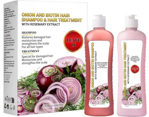 Zwiebel-Shampoo – Haarwachstum Rosmarin-Zwiebel-Shampoo mit natürlichen Inhaltsstoffen | Smooth Shine Zwiebel-Biotin- und Rosmarin-Shampoo | Zwiebel-Conditioner für stärkeres, dickeres, längeres Haar