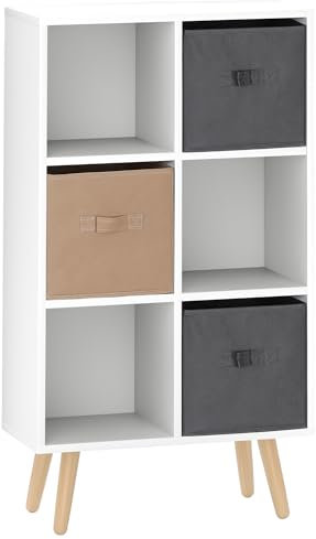 HOMCOM Freestanding 6 Cube Storage Cabinet Unit w/ 3 Fabric Drawers Handles Home Office Organisation Shelves Furniture