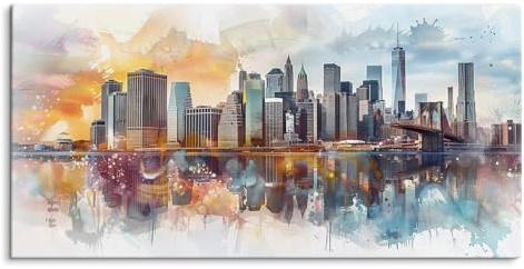 Paul Sinus 120x60cm Wandbild – Dynamische Skyline von New York, kunstvoller Leinwanddruck mit faszinierenden Farben