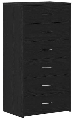 vidaXL Buffet avec 6 tiroirs Chêne Noir 50x34x96 cm Bois d'ingénierie, Meuble de Rangement, Meuble de Rangement de Cuisine, Meuble de Rangement de Salon