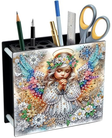 DCIDBEI Peinture Diamant Porte-stylo 13x12cm Canevas Diamant Kit Complet Organiseur de Stylos Perle Diamant a Coller Pot à Crayons Organiseur de Bureau Ange Fée Elfe Tableau Perle Diamant Desk Friends
