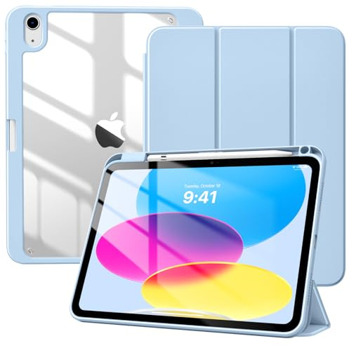 TiMOVO Case for iPad (A16) 11th Generation 11 Inch 2025, iPad 10th Generation Case 10.9 Inch 2022 with Pencil Holder, Slim Protective Cover with Clear Back Shell, Auto Wake/Sleep, Sky Blue