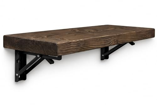 MKGT Rustic Folding Wall Mounted Breakfast Bar Table – Space Saving Fold Down Shelf Desk with Heavy Duty Brackets for Kitchen & Small Spaces (Walnut, 120cm)