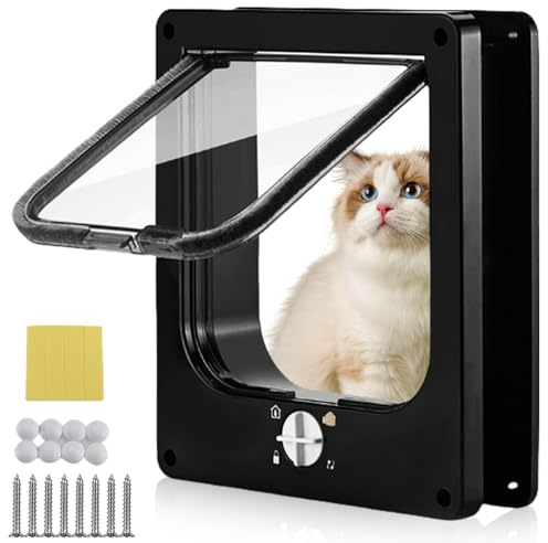 GOEDCH Katzenklappe 4 Wege Magnet-Verschluss: Haustiertür Mit Geräuscharmem Design, ​​Einfache Installation Katzentür Haustiertür​​ Für Innen- Und Außentüren, ​​Wand/Holztür​​ (XL, Schwarz)