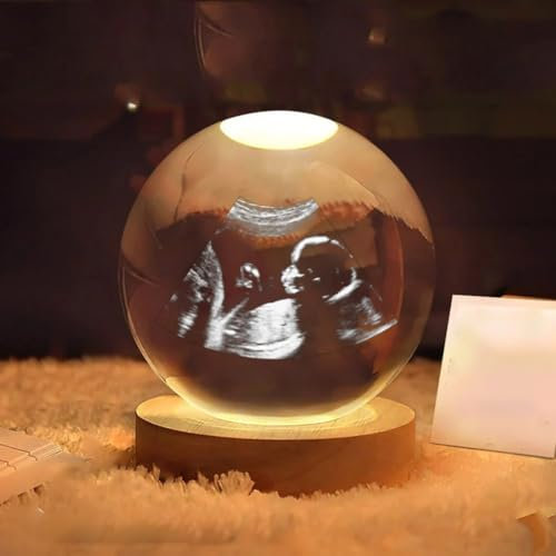 Veilleuse photo personnalisée,Boule de cristal avec lampe,Cadre photo personnalisé pour échographie,Cadeau pour futurs parents,Cadeaux personnalisables,Photo en cristal 3D personnalisée (transparent)